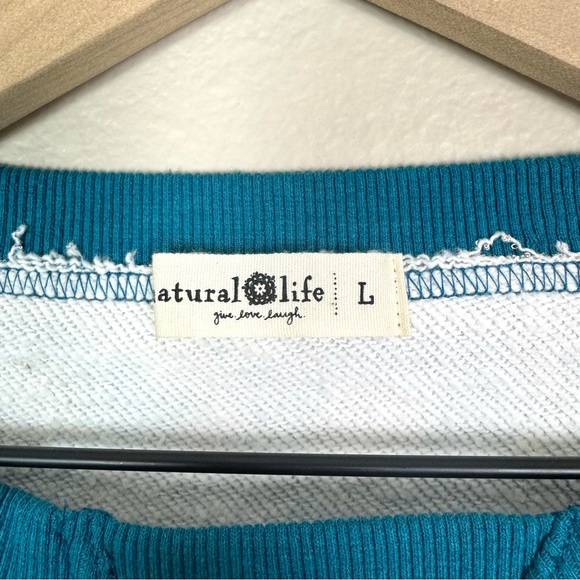 NEW Natural Life Selah Printed Sweatshirt Teal Floral Boxy Oversized Large - Picture 8 of 9